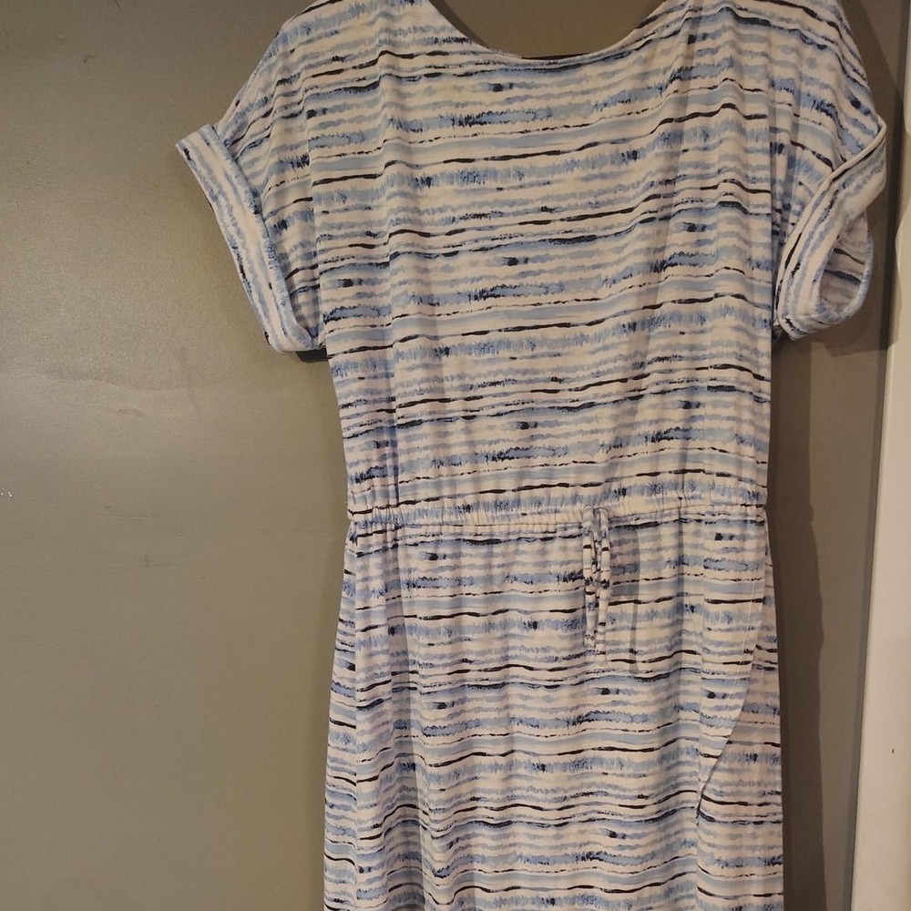 Just Be Blue White Striped Short Sleeve Midi Dress Drawstring Waist Size M
